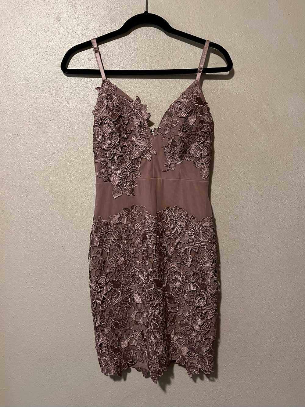Windsor Dusty Rose Lace Appliqué Mini Dress